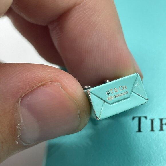 Tiffany & Co Silver Blue Enamel Shopping Bag Charm Pendant - Picture 7 of 10